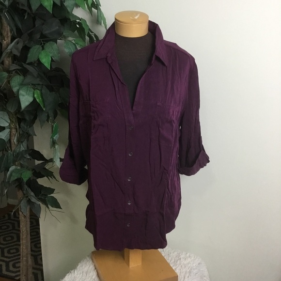 ROCK&REPUBLIC NWT purple twill top button down 0X - Picture 1 of 9